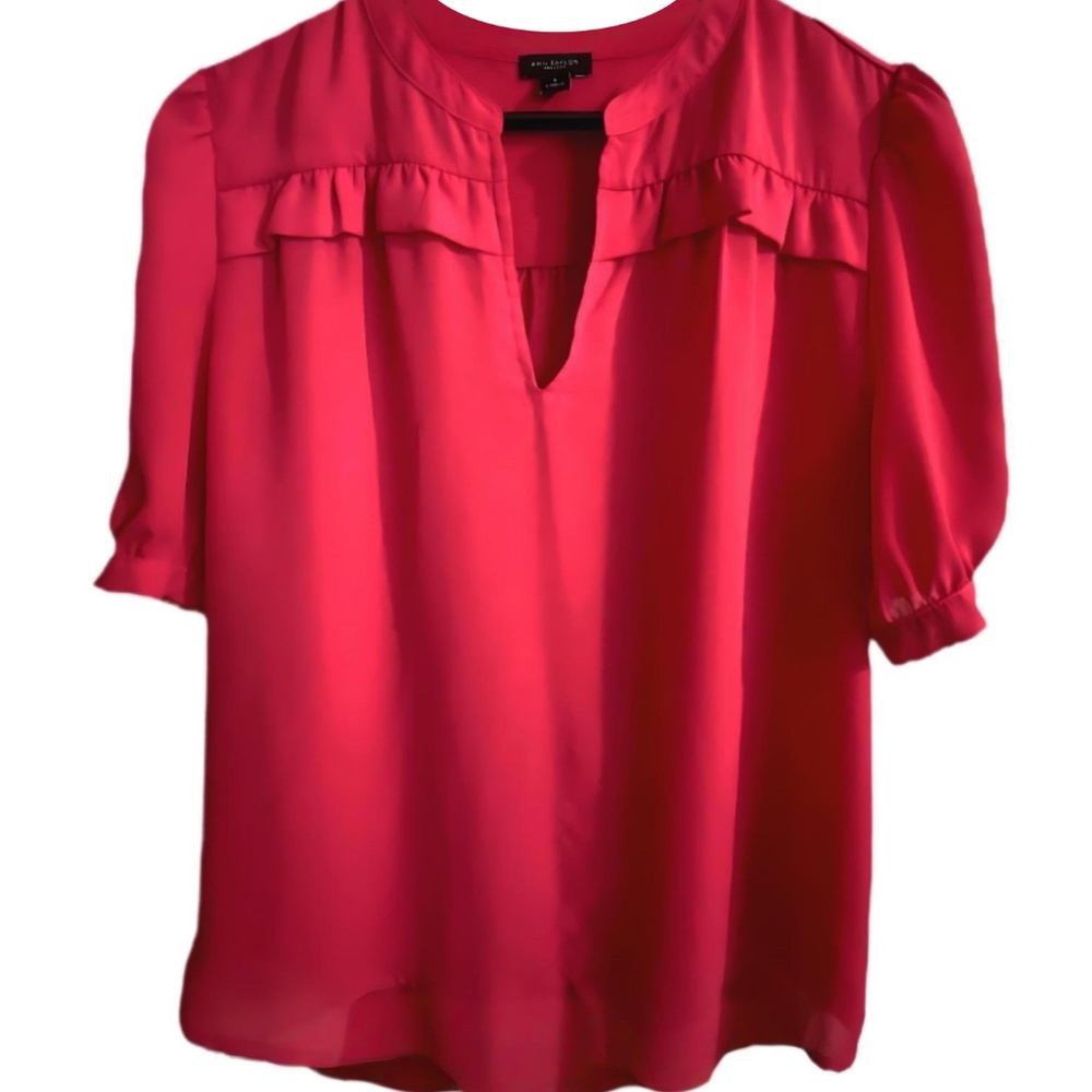 Vibrant Red Ruffle Detail Blouse – Effortless Chic (Size S)
